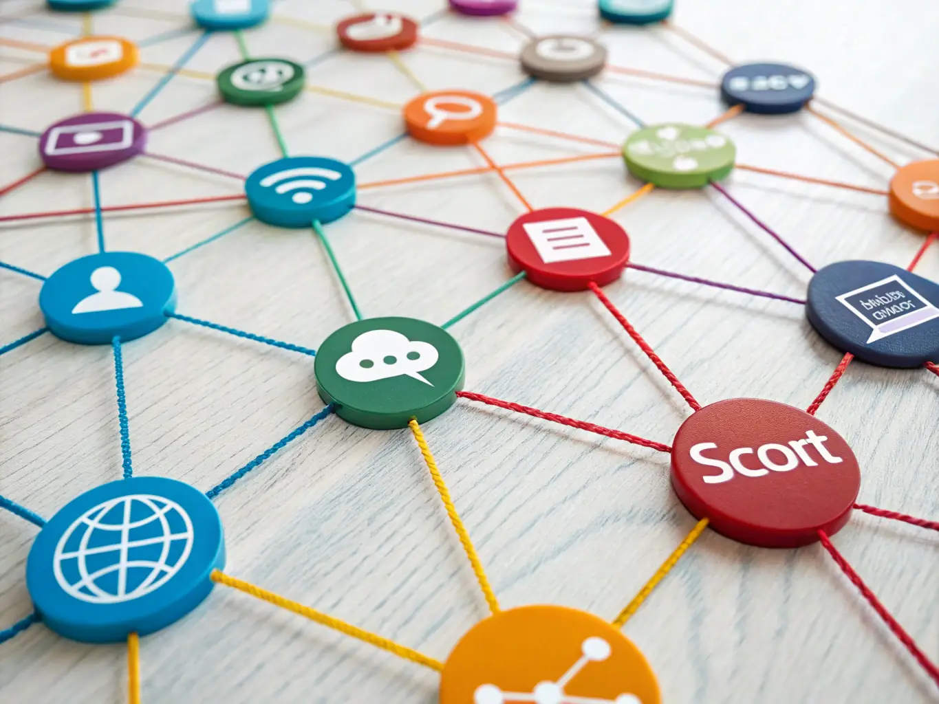 A sleek illustration of cloud-based APIs and software integrations connecting various business applications, with glowing lines and icons representing secure, real-time data exchange.