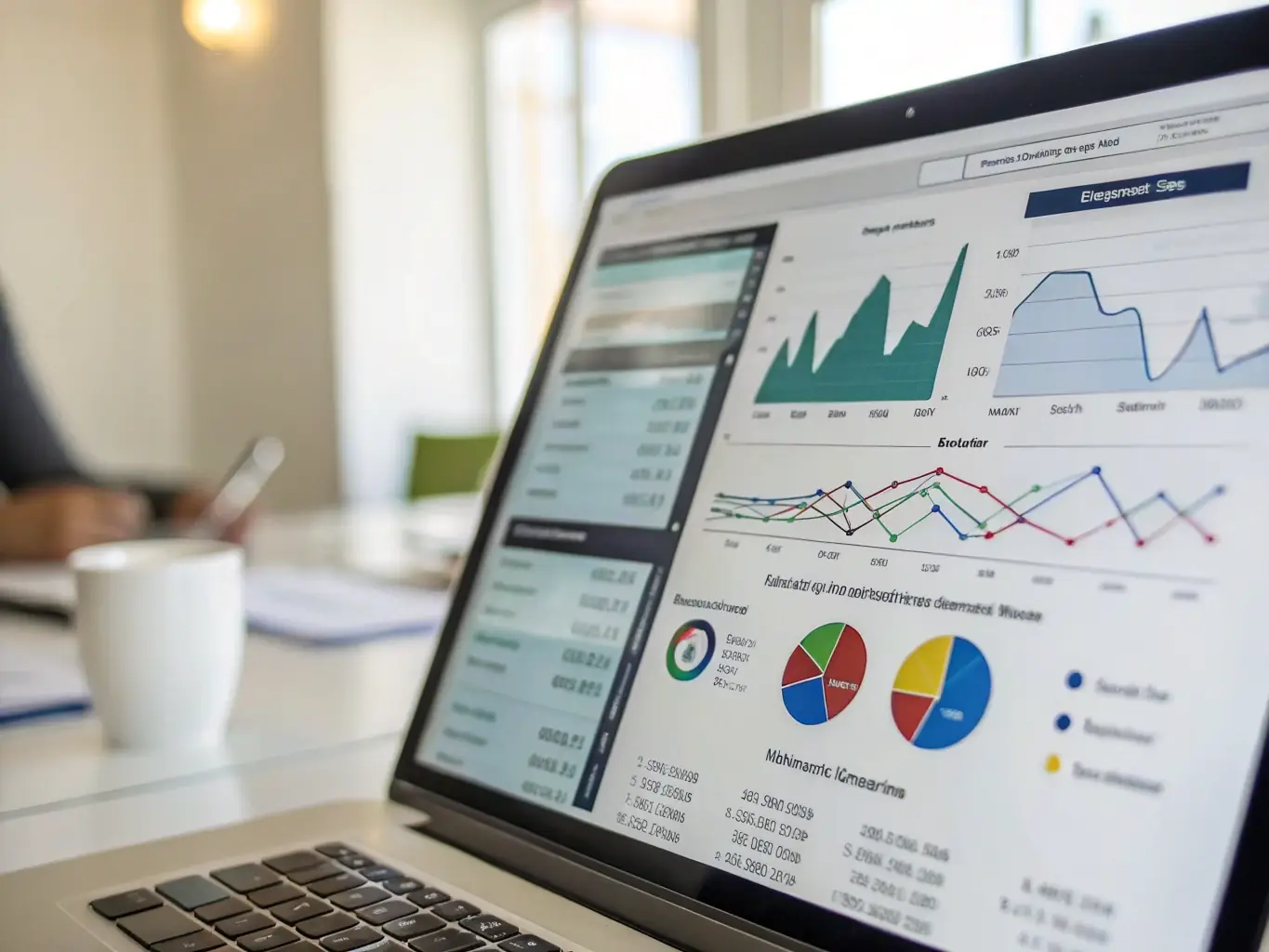 A close-up of a business dashboard showing real-time analytics, cost savings graphs, and AI-powered notifications, emphasizing financial benefits and operational transparency.