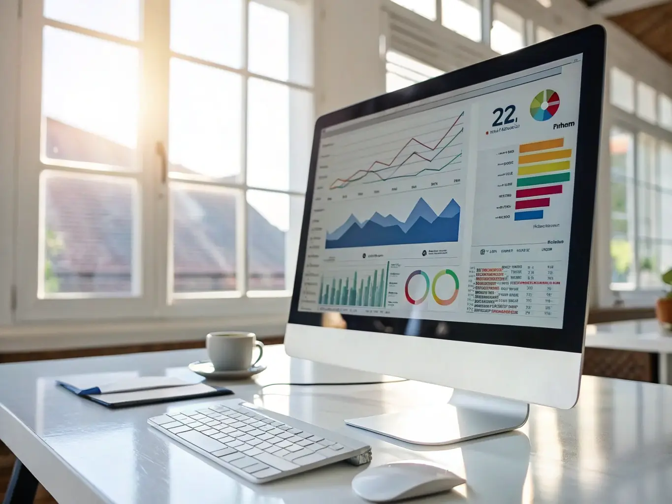 A high-tech image of a machine learning dashboard with data visualizations, neural network diagrams, and code snippets, representing real-time analytics and adaptive learning in a business environment.